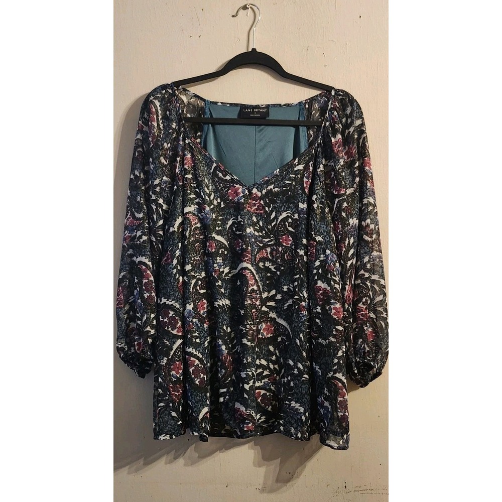 Lane Bryant Womens Size 18 3/4 Sleeve Sheer Paisley Attached Tank Blouse Top 1X